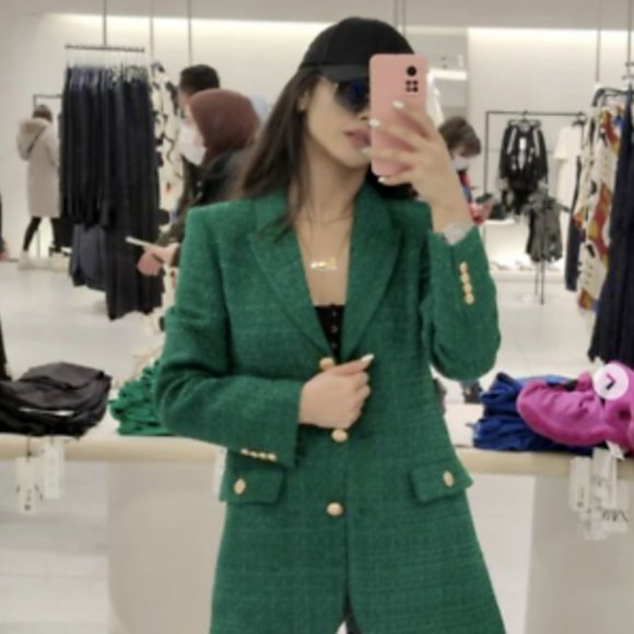 ZARA NEW WOMAN TEXTURED WEAVE TAILORED BLAZER JACKET GREEN 2761/062 Size S - Picture 7 of 15